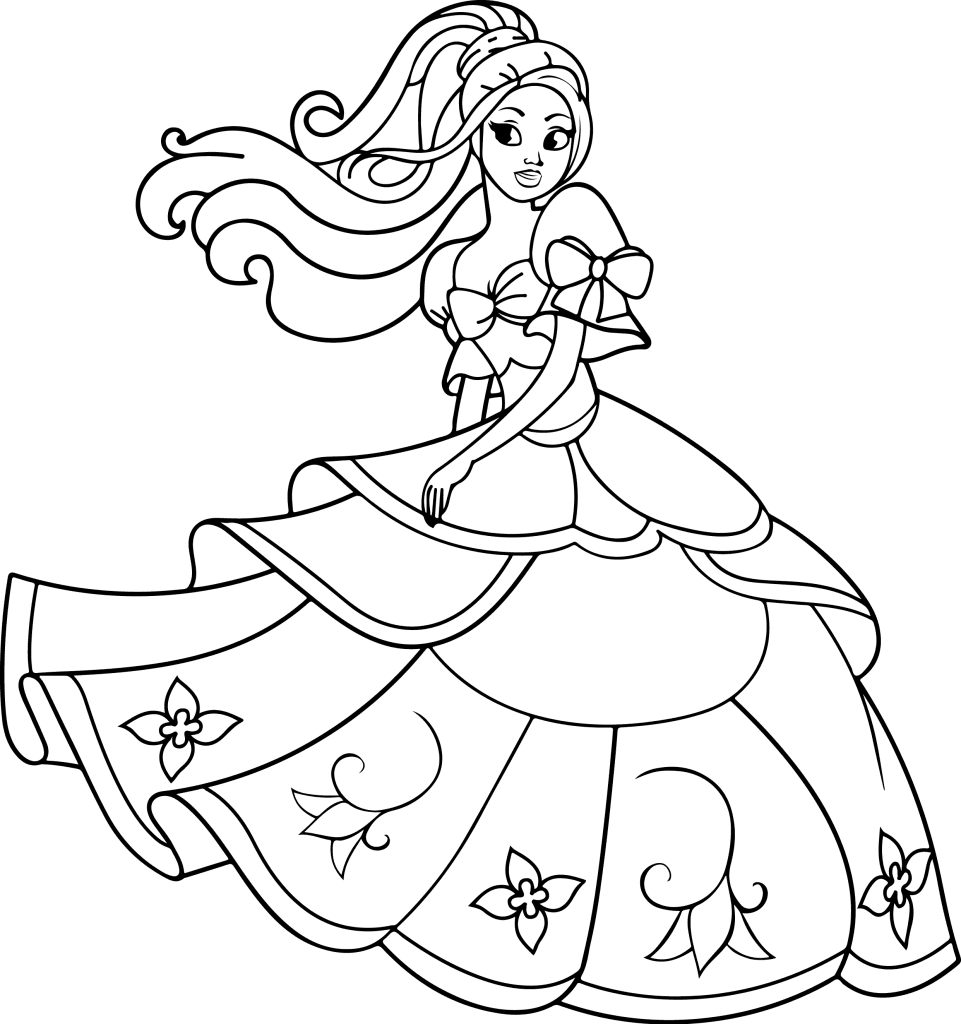 Pagina da Colorare Stampabile di una Ragazza con un Bel Vestito