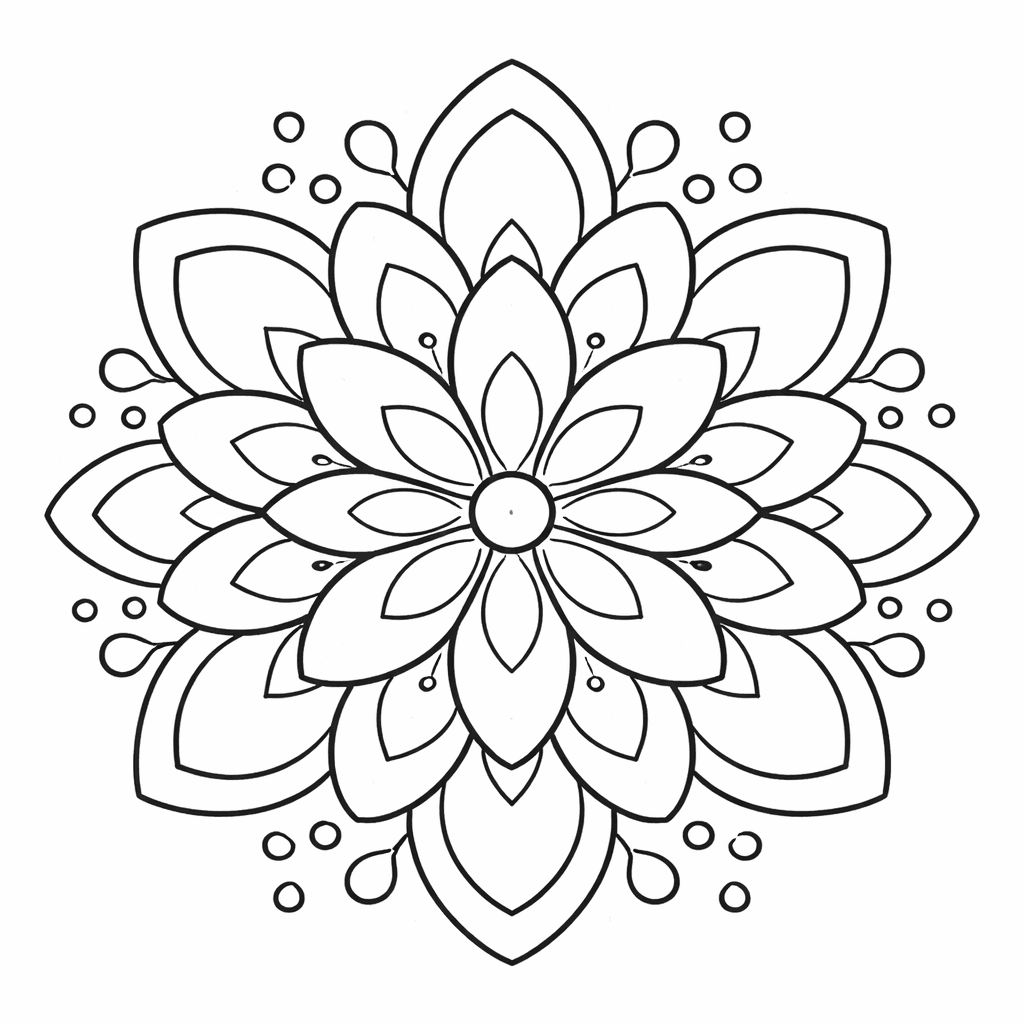 Mandala noir et blanc pour enfants à colorier avec de grandes feuilles arrondies et colorées