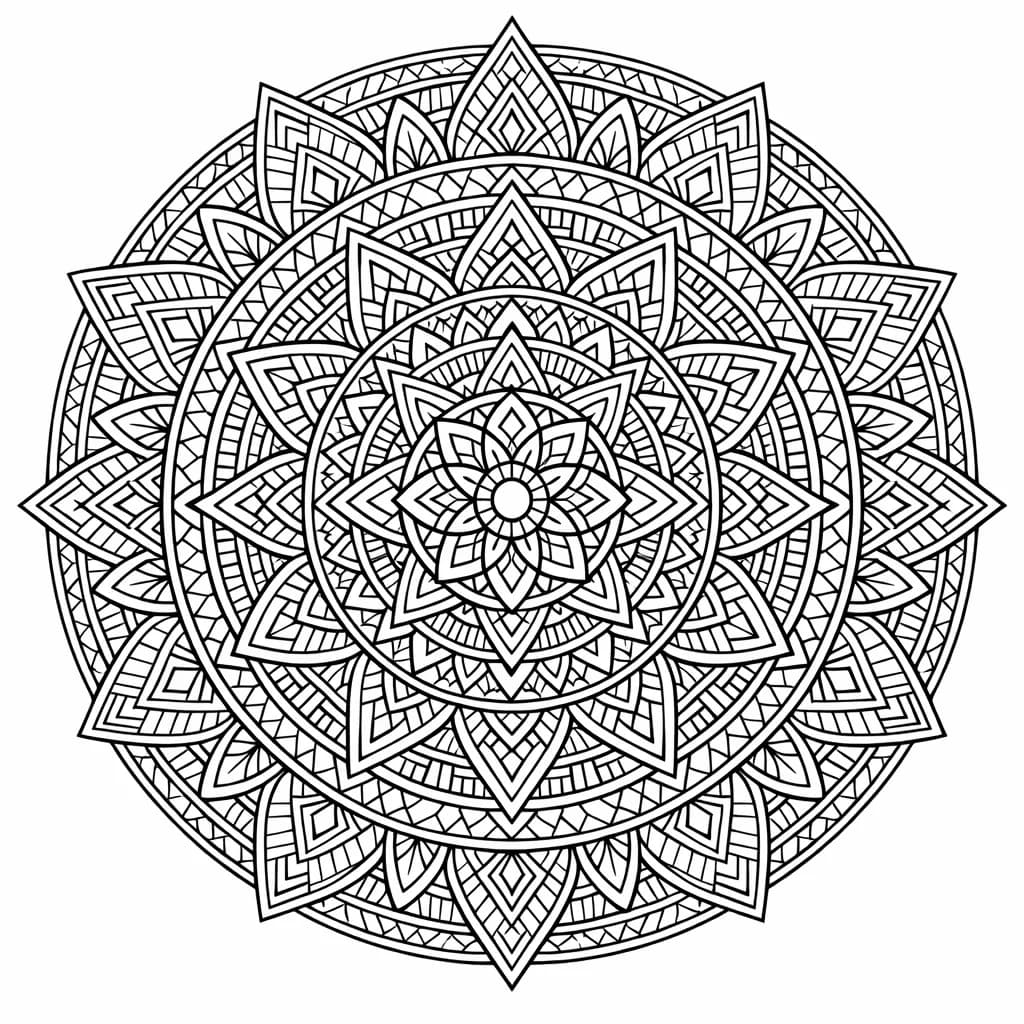 Геометрична мандала с фини шарки – страница за оцветяване