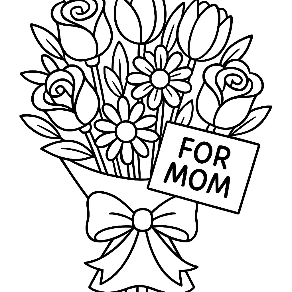 Bouquet de fleurs pour maman – Feuille de coloriage imprimable
