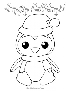 Página para colorear de un pingüino navideño para niños