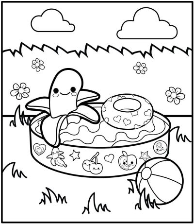 Банан в плувен басейн * Картинка за отпечатване и оцветяване за най-малките