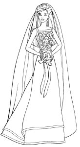 Барби с булчинска рокля * Картинка за оцветяване за момичета