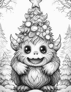Página para Colorear Imprimible de un Monstruo Árbol de Navidad