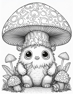 Página para Colorear Imprimible de Monstruo con Sombrero de Hongo