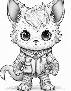 Page à Colorier Imprimable d’un Chaton avec des Vêtements