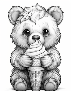 Page de coloriage à imprimer d’un ourson avec une glace