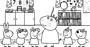 Printable Coloring Page of Peppa and Friends in Madame Gazelle’s Class