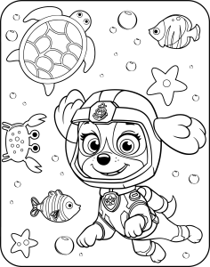 Printable Coloring Page of Skye Underwater Featuring a Character from PAW Patrol