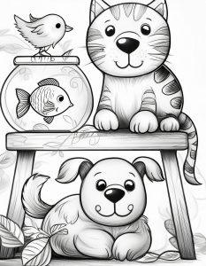 Куче, коте, рибка и пиле