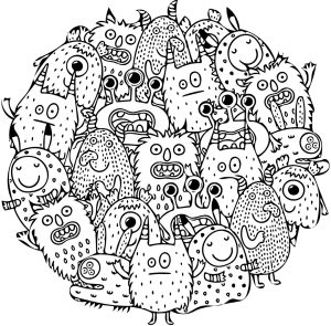 Página para Colorear Imprimible de una Pila de Monstruos