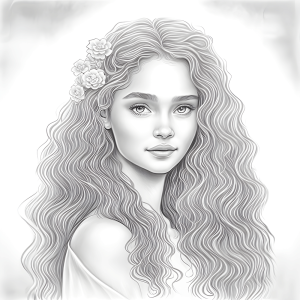 Page à colorier d’une fille aux longs cheveux avec ombrages