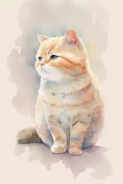 Рисунка с водни бои на пухкаво котенце