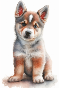 Husky bir köpek yavrusu suluboya çizimi