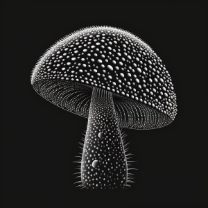 Siyah bir arka plan üzerine mantar çizimi * aşağıdan görünüm