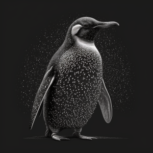 Siyah bir arka plan üzerinde bir penguen çizimi