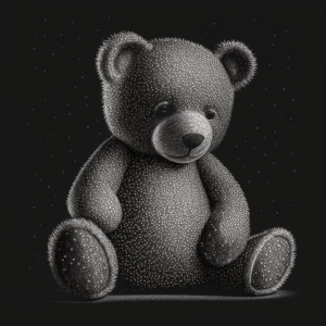 Siyah bir arka plan üzerinde bir oyuncak ayı çizimi