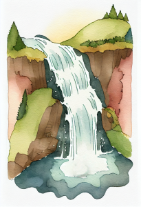 Su boyaları ile bir şelale çizimi