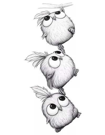 3 Küken hängen an einem Ast * Lustige Malvorlage zum Ausdrucken