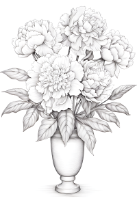 Page de coloriage imprimable de pivoines dans un vase * Pour adultes
