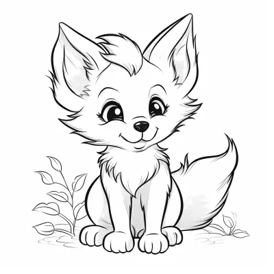 Ausmalbild einer kleinen süßen Füchsin zum Ausdrucken