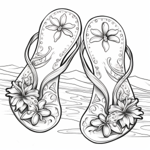 Летняя раскраска для раскрашивания сандалий * Рисунок для распечатывания