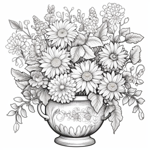 Bouquet de fleurs en pot * Page de coloriage à imprimer