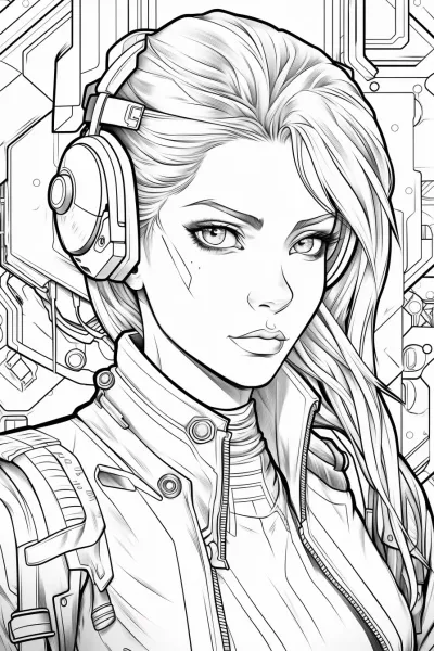 Футуристична сцена * Момиче * Рисунка за оцветяване