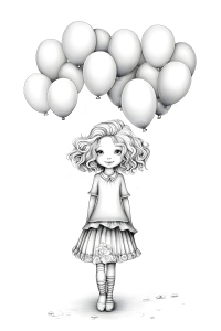 Page de Coloriage Imprimable pour Adultes : Fille et Ballons