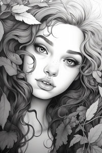 Page à colorier imprimable d’une belle fille de la forêt