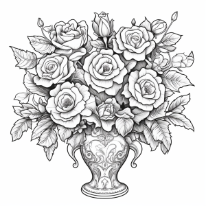 Bouquet de roses dans un joli vase * Page de coloriage à imprimer
