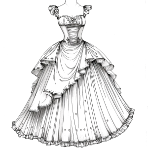 Page de coloriage imprimable de robe de princesse élégante
