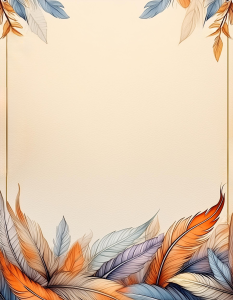 Colored Writing Page with Frame * Feathers * No Lines