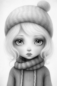 Page de coloriage à imprimer d’une fille avec un bonnet d’hiver * Pour adultes