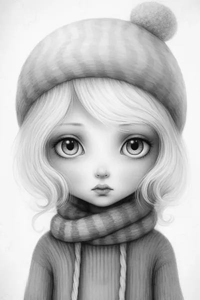 Рисунка на момиче със зимна шапка * Оцветяване за възрастни