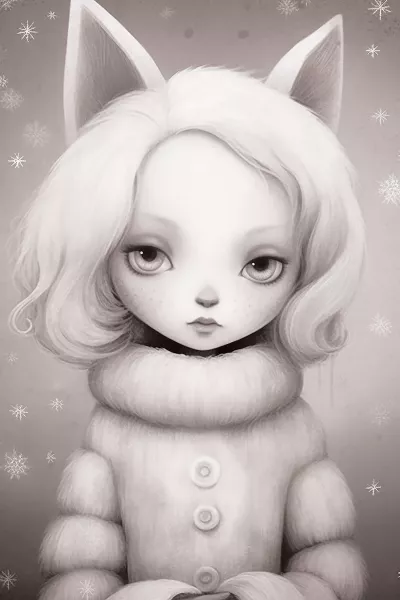 Рисунка на момиче с котешки уши и вълнено палто * Оцветяване за възрастни