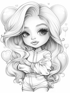 Момиче с къси дънки и дълга коса * Рисунка за оцветяване