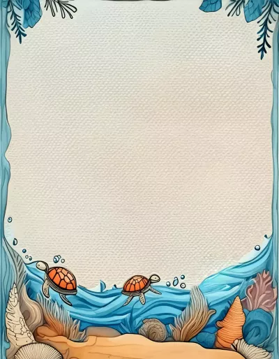 Цветна страница за писане с рамка на морска тема * Костенурки * Без редове