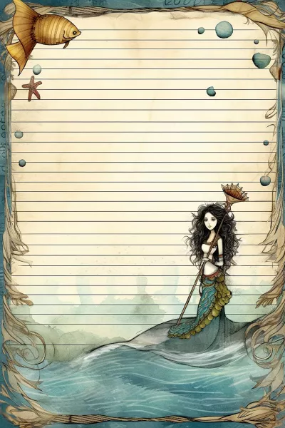 Цветна страница за писане * Морска вещица * С редове