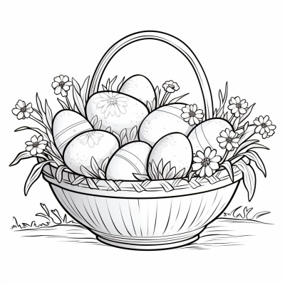 Page de coloriage de Panier d’œufs de Pâques