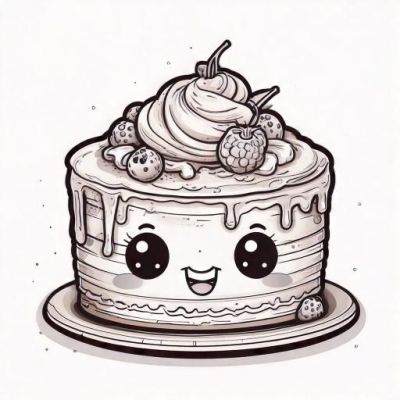 Página para Colorear Imprimible de Tarta