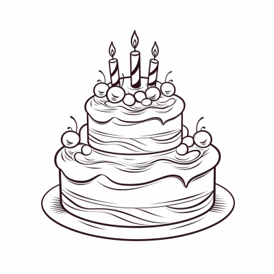 Página para Colorear Imprimible de Tarta de Dos Pisos con Cerezas, Glaseado y Velitas