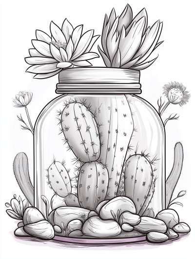 Página para colorear de un cactus en maceta