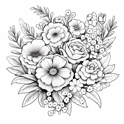 Página para colorear de un ramo de flores elegantes