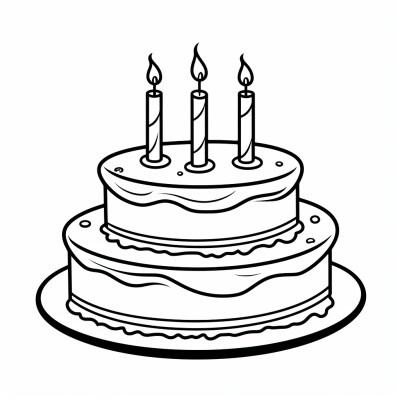 Página para Colorear Imprimible de Tarta de Cumpleaños con 3 Velas