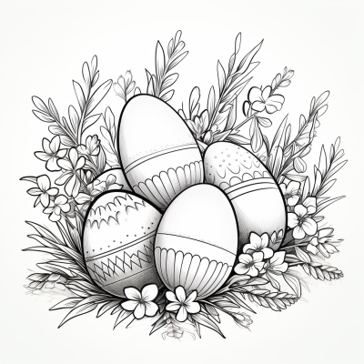 Page de coloriage de œufs de Pâques et fleurs