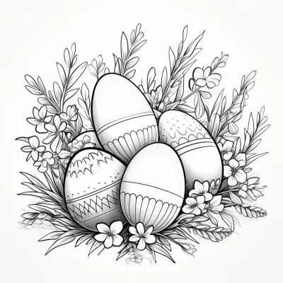 Картинка за оцветяване на Великденски яйца и цветя
