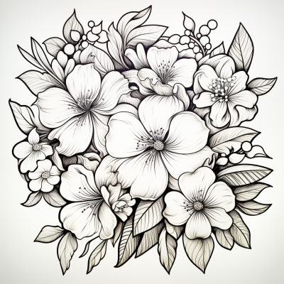 Página para colorear de delicadas flores de seda