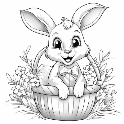 Page de coloriage de Lapin dans un panier