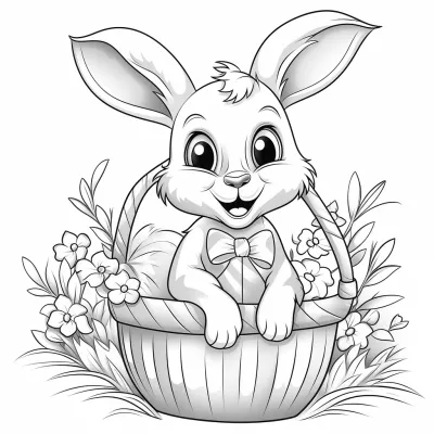 Картинка за оцветяване на Заек в Кошница